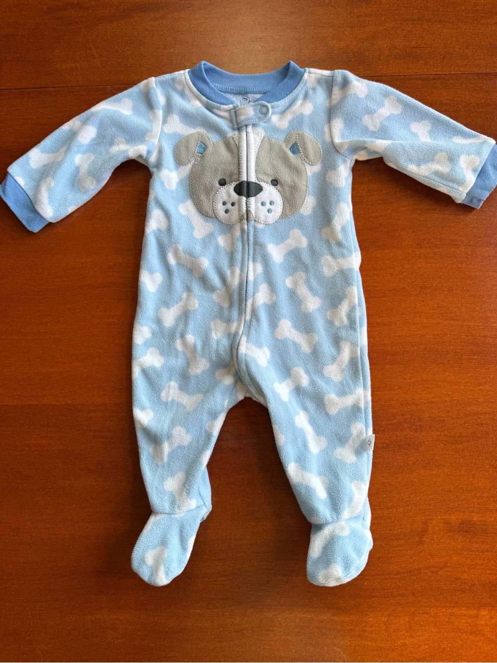 First Moments Baby Boy 3M Fleece Dog Puppy Footed Sleeper Blue Bones